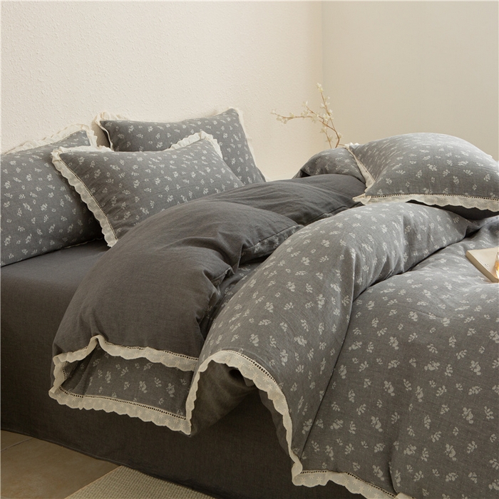 忘忧草 2025新款全棉纯棉色织提花四件套-花漾 花漾-灰