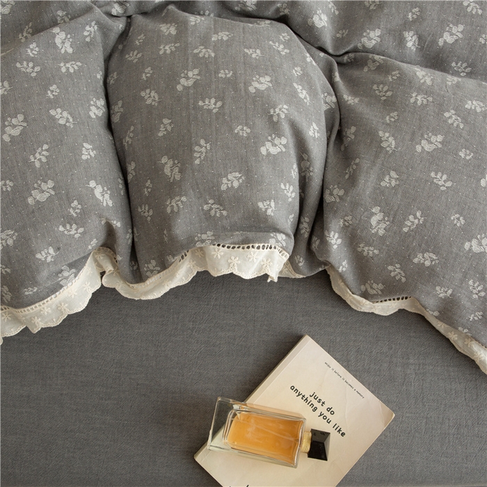 91家纺网 家纺一手货源 找家纺 忘忧草 2025新款全棉纯棉色织提花四件套-花漾 花漾-灰