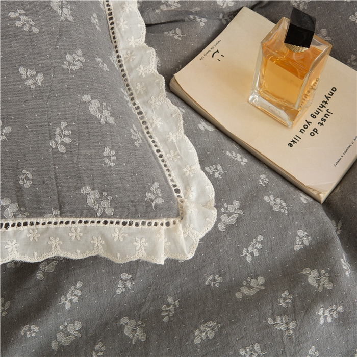 91家纺网 家纺一手货源 找家纺 忘忧草 2025新款全棉纯棉色织提花四件套-花漾 花漾-灰