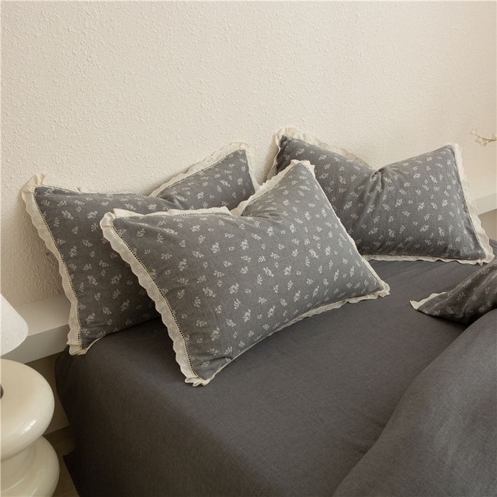 91家纺网 家纺一手货源 找家纺 忘忧草 2025新款全棉纯棉色织提花四件套-花漾 花漾-灰