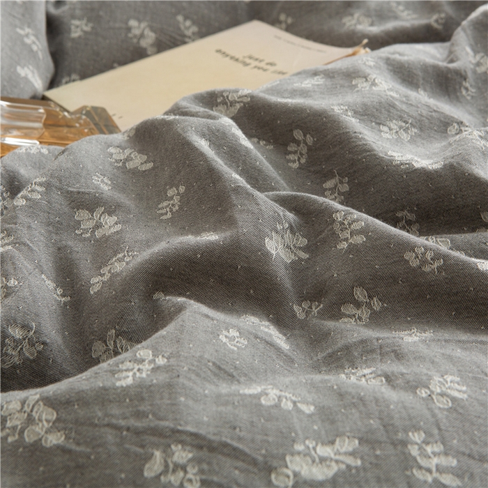 91家纺网 家纺一手货源 找家纺 忘忧草 2025新款全棉纯棉色织提花四件套-花漾 花漾-灰