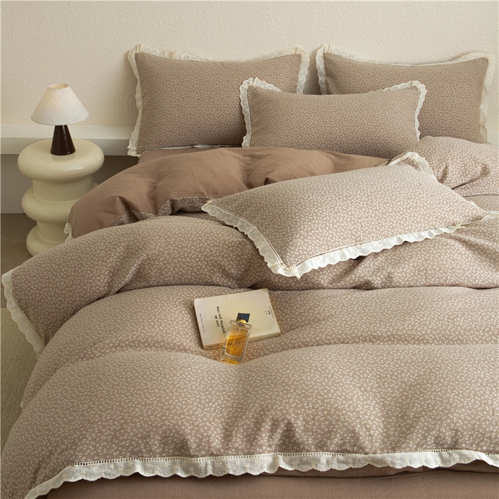 91家纺网 家纺一手货源 找家纺 忘忧草 2025新款全棉纯棉色织提花四件套-花漾 花漾-咖