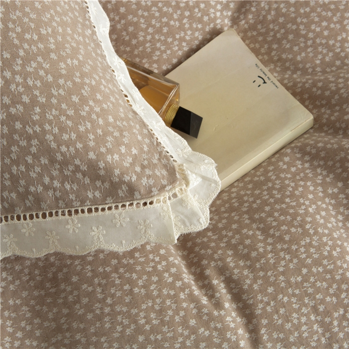 91家纺网 家纺一手货源 找家纺 忘忧草 2025新款全棉纯棉色织提花四件套-花漾 花漾-咖