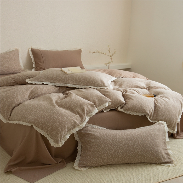 91家纺网 家纺一手货源 找家纺 忘忧草 2025新款全棉纯棉色织提花四件套-花漾 花漾-咖