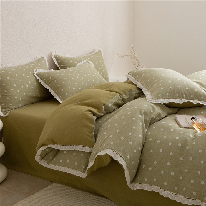 忘忧草 2025新款全棉纯棉色织提花四件套-花漾 花漾-绿