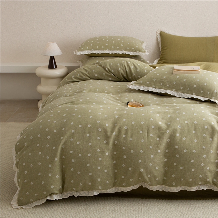 91家纺网 家纺一手货源 找家纺 忘忧草 2025新款全棉纯棉色织提花四件套-花漾 花漾-绿