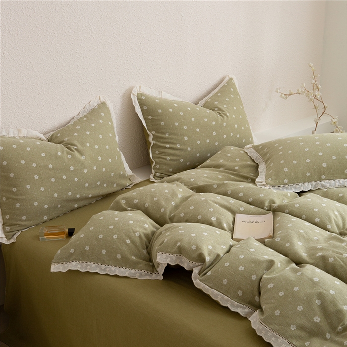 91家纺网 家纺一手货源 找家纺 忘忧草 2025新款全棉纯棉色织提花四件套-花漾 花漾-绿