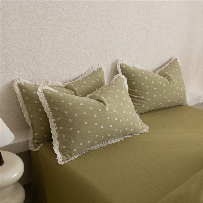 91家纺网 家纺一手货源 找家纺 忘忧草 2025新款全棉纯棉色织提花四件套-花漾 花漾-绿