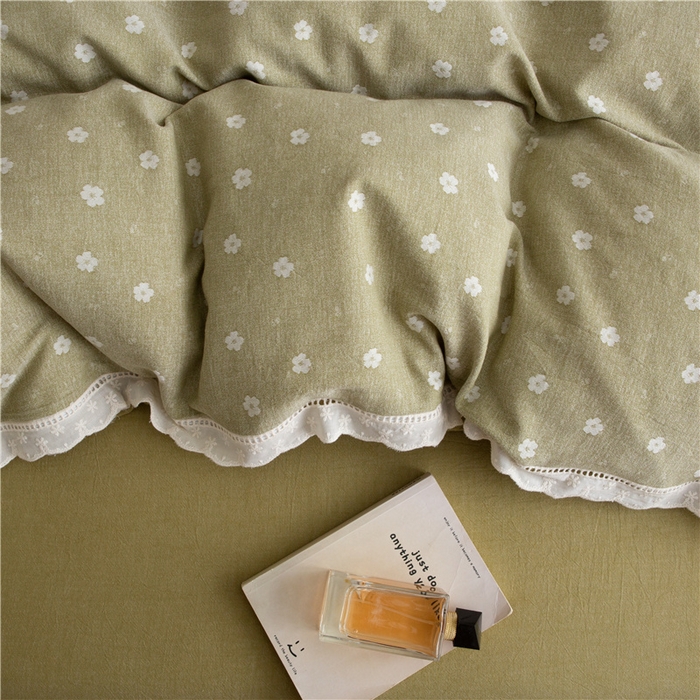 91家纺网 家纺一手货源 找家纺 忘忧草 2025新款全棉纯棉色织提花四件套-花漾 花漾-绿