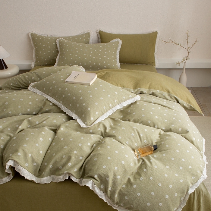 91家纺网 家纺一手货源 找家纺 忘忧草 2025新款全棉纯棉色织提花四件套-花漾 花漾-绿