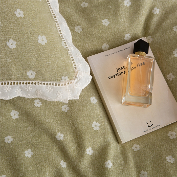 91家纺网 家纺一手货源 找家纺 忘忧草 2025新款全棉纯棉色织提花四件套-花漾 花漾-绿