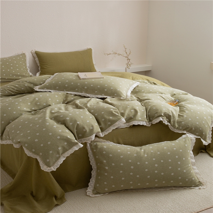 91家纺网 家纺一手货源 找家纺 忘忧草 2025新款全棉纯棉色织提花四件套-花漾 花漾-绿