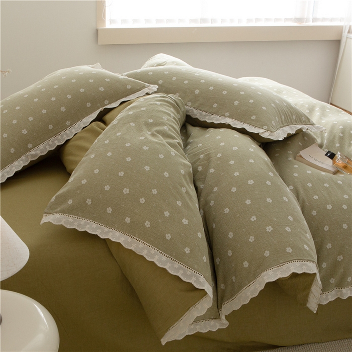 91家纺网 家纺一手货源 找家纺 忘忧草 2025新款全棉纯棉色织提花四件套-花漾 花漾-绿