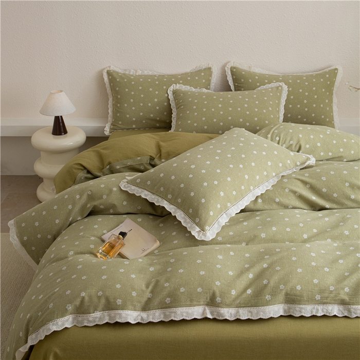 91家纺网 家纺一手货源 找家纺 忘忧草 2025新款全棉纯棉色织提花四件套-花漾 花漾-绿