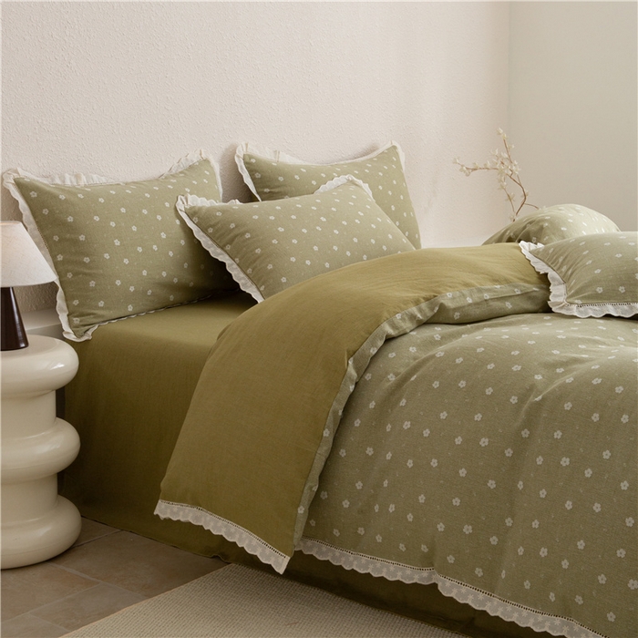 91家纺网 家纺一手货源 找家纺 忘忧草 2025新款全棉纯棉色织提花四件套-花漾 花漾-绿