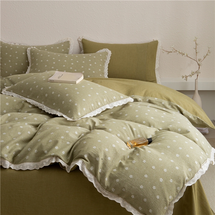 91家纺网 家纺一手货源 找家纺 忘忧草 2025新款全棉纯棉色织提花四件套-花漾 花漾-绿