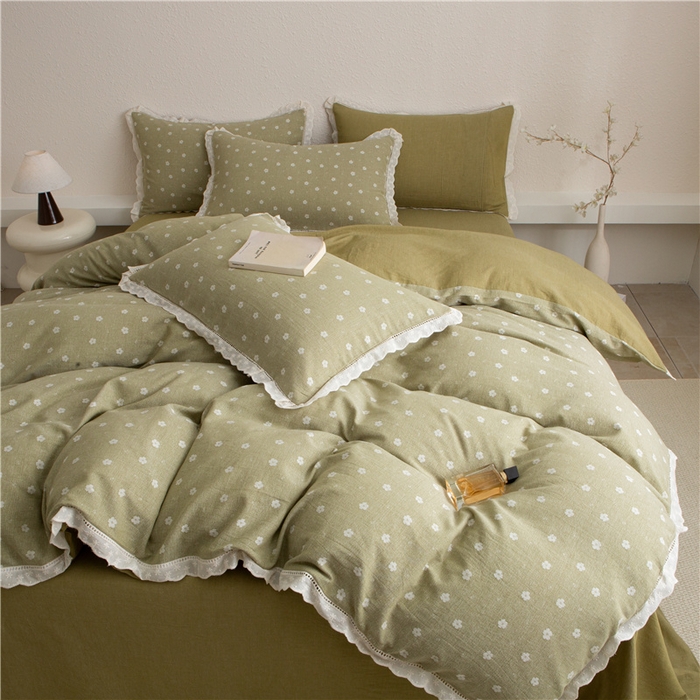 91家纺网 家纺一手货源 找家纺 忘忧草 2025新款全棉纯棉色织提花四件套-花漾 花漾-绿