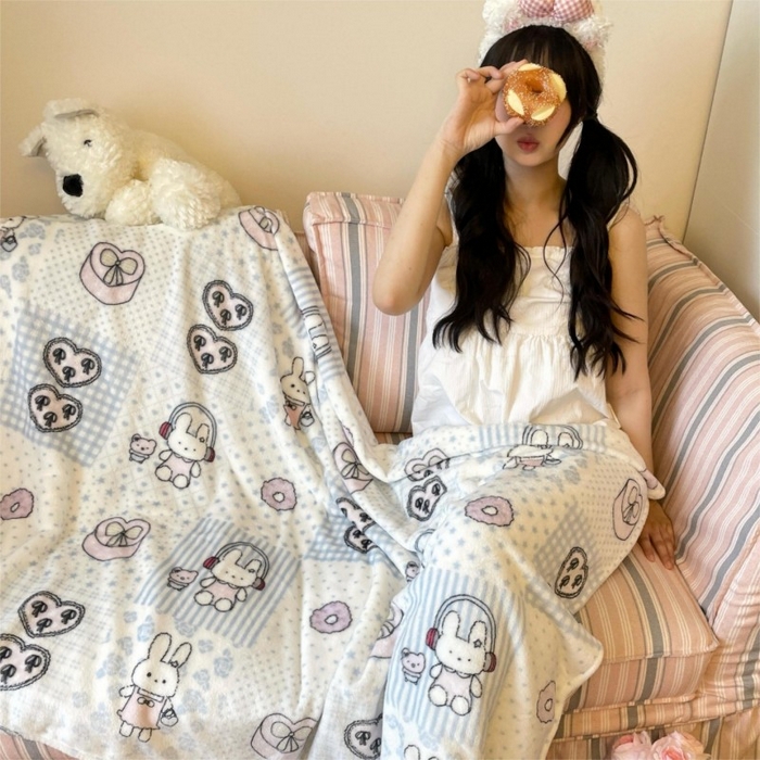 91家纺网 家纺一手货源 找家纺 顾里家纺 2025新款ins少女奶油治愈双面牛奶绒毯 兔子时光