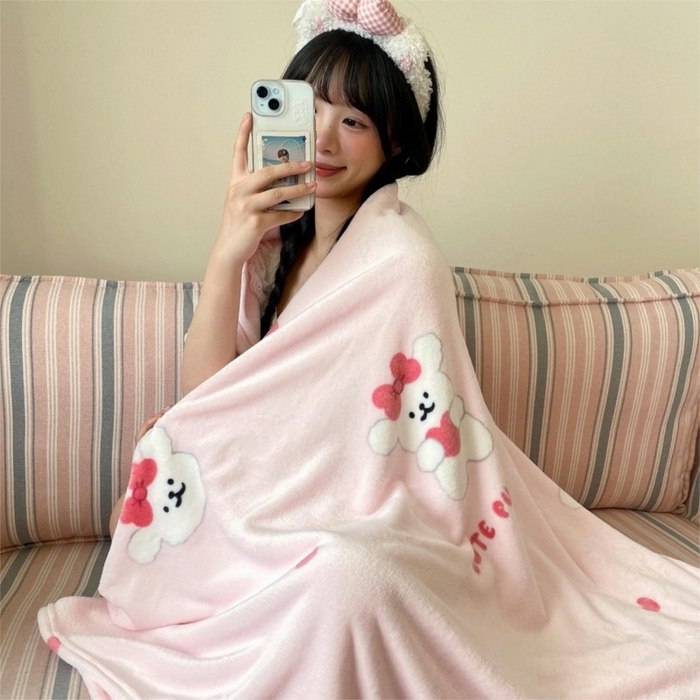 91家纺网 家纺一手货源 找家纺 顾里家纺 2025新款ins少女奶油治愈双面牛奶绒毯 爱心小狗