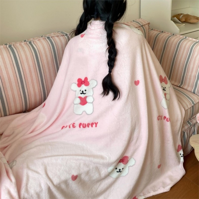 91家纺网 家纺一手货源 找家纺 顾里家纺 2025新款ins少女奶油治愈双面牛奶绒毯 爱心小狗