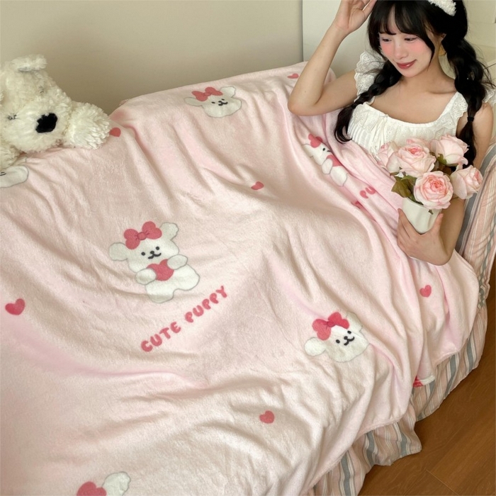 顾里家纺 2025新款ins少女奶油治愈双面牛奶绒毯 爱心小狗