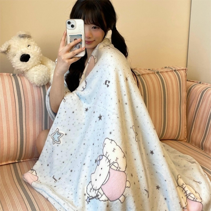 91家纺网 家纺一手货源 找家纺 顾里家纺 2025新款ins少女奶油治愈双面牛奶绒毯 芭拉花猫