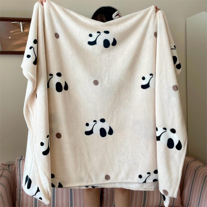 91家纺网 家纺一手货源 找家纺 顾里家纺 2025新款ins少女奶油治愈双面牛奶绒毯 波点熊猫