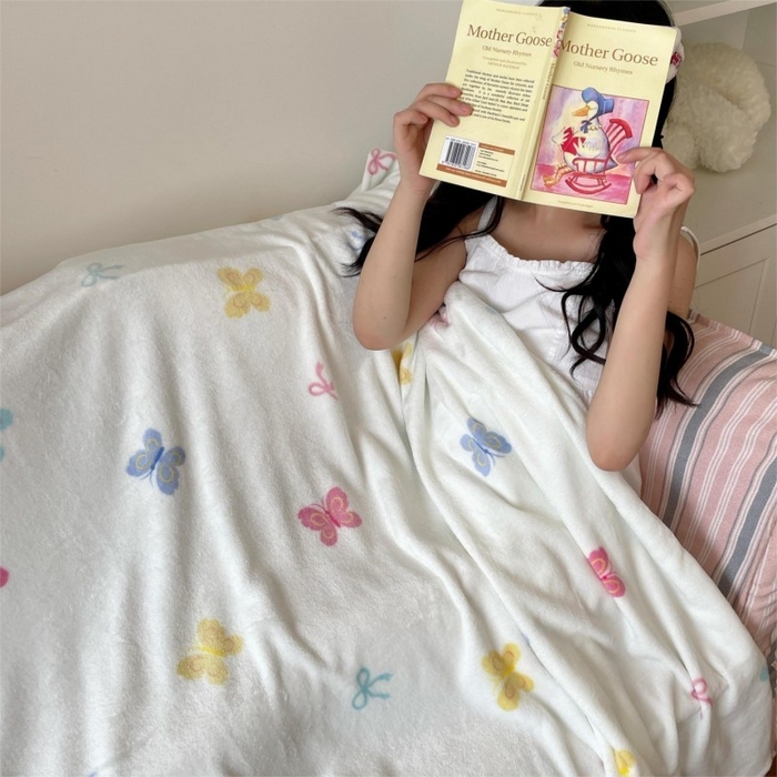 顾里家纺 2025新款ins少女奶油治愈双面牛奶绒毯 彩色蝴蝶