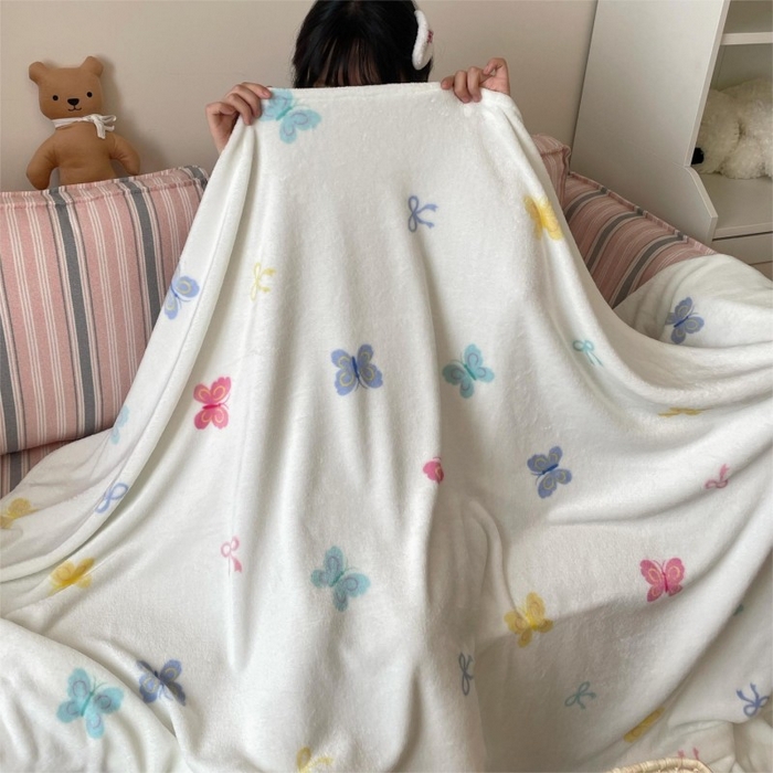 91家纺网 家纺一手货源 找家纺 顾里家纺 2025新款ins少女奶油治愈双面牛奶绒毯 彩色蝴蝶