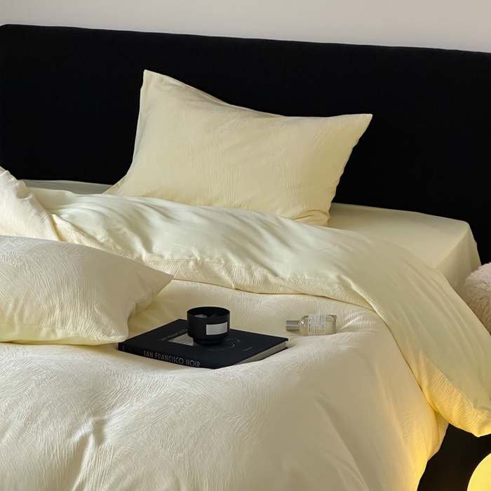 91家纺网 家纺一手货源 找家纺 梦享生活家居 2025新款全棉纯棉三层肌理提花四件套-素写系列（会员减10） 素写-浅黄