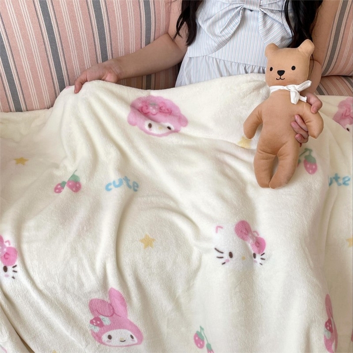 91家纺网 家纺一手货源 找家纺 顾里家纺 2025新款ins少女奶油治愈双面牛奶绒毯 草莓伙伴