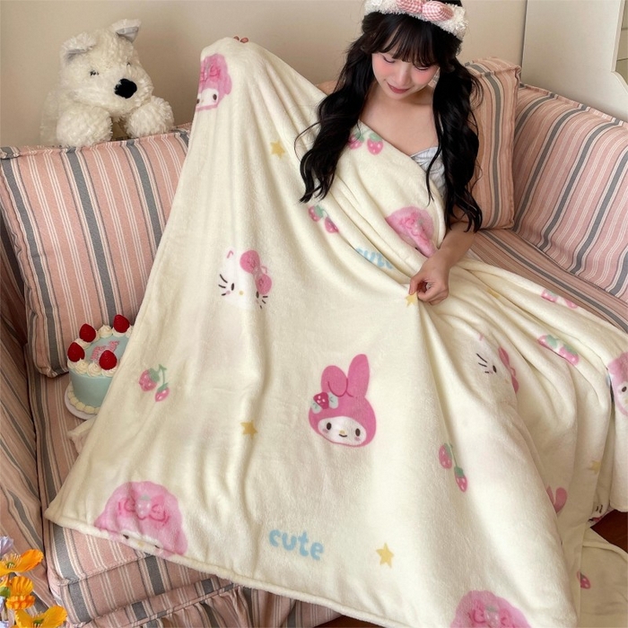 91家纺网 家纺一手货源 找家纺 顾里家纺 2025新款ins少女奶油治愈双面牛奶绒毯 草莓伙伴