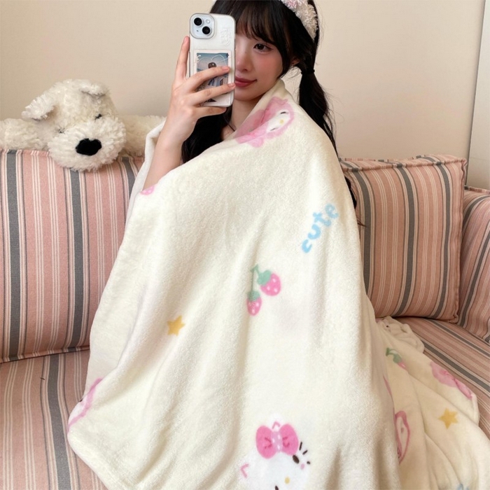 91家纺网 家纺一手货源 找家纺 顾里家纺 2025新款ins少女奶油治愈双面牛奶绒毯 草莓伙伴