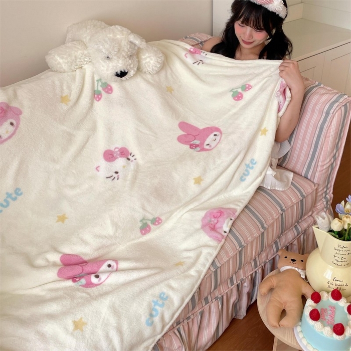 91家纺网 家纺一手货源 找家纺 顾里家纺 2025新款ins少女奶油治愈双面牛奶绒毯 草莓伙伴