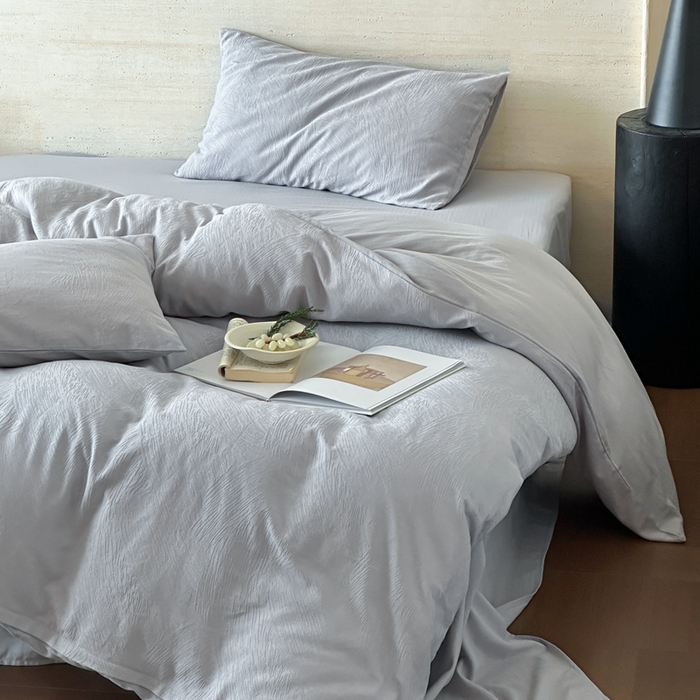 91家纺网 家纺一手货源 找家纺 梦享生活家居 2025新款全棉纯棉三层肌理提花四件套-素写系列（会员减10） 素写-银灰