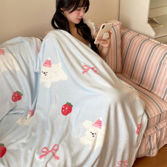 顾里家纺 2025新款ins少女奶油治愈双面牛奶绒毯 草莓小狗