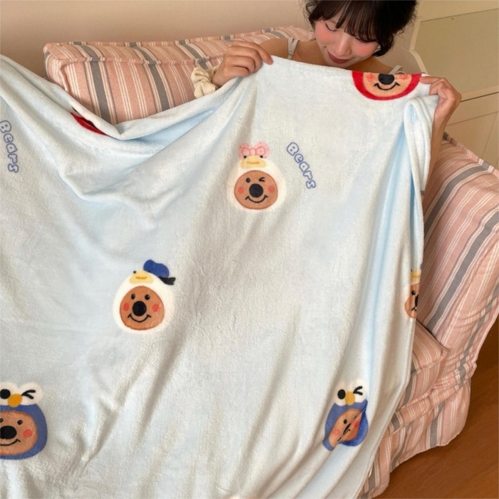 顾里家纺 2025新款ins少女奶油治愈双面牛奶绒毯 大眼熊