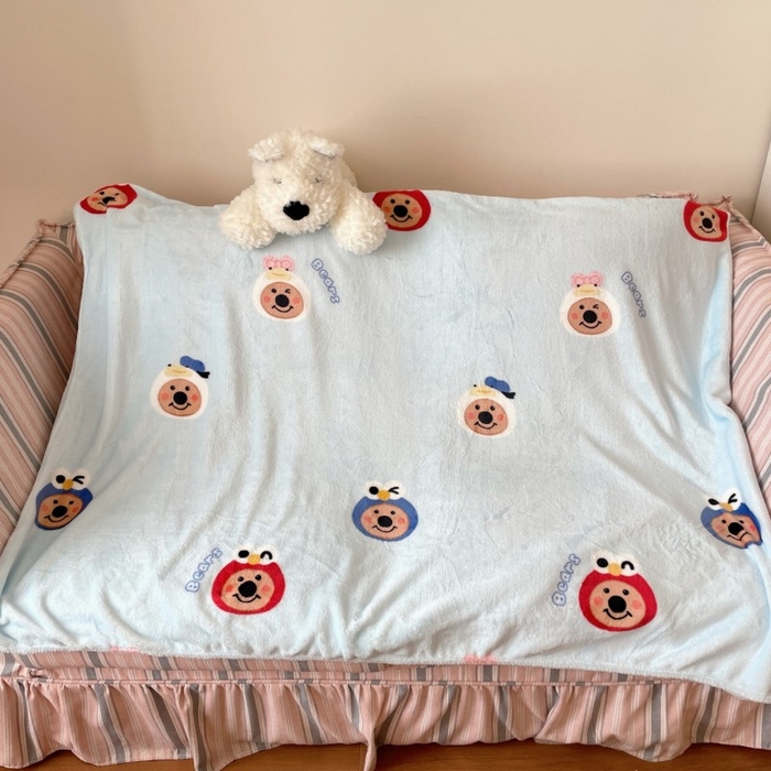 91家纺网 家纺一手货源 找家纺 顾里家纺 2025新款ins少女奶油治愈双面牛奶绒毯 大眼熊
