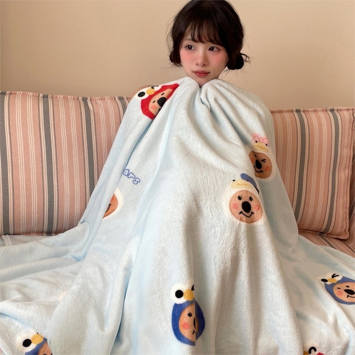 91家纺网 家纺一手货源 找家纺 顾里家纺 2025新款ins少女奶油治愈双面牛奶绒毯 大眼熊