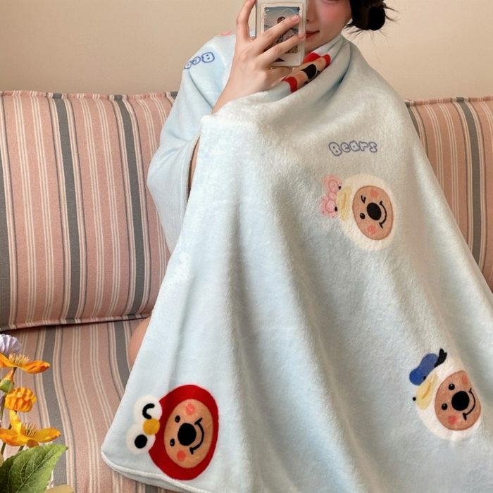 91家纺网 家纺一手货源 找家纺 顾里家纺 2025新款ins少女奶油治愈双面牛奶绒毯 大眼熊