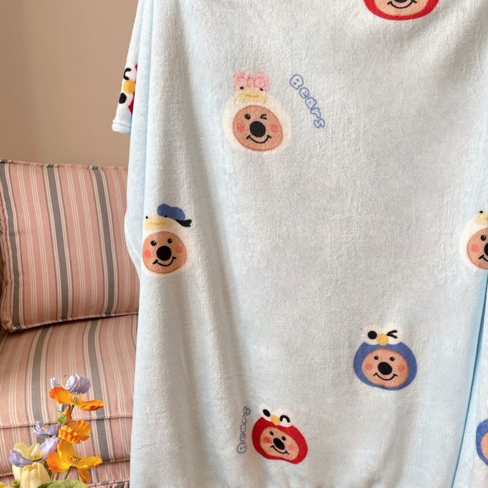 91家纺网 家纺一手货源 找家纺 顾里家纺 2025新款ins少女奶油治愈双面牛奶绒毯 大眼熊