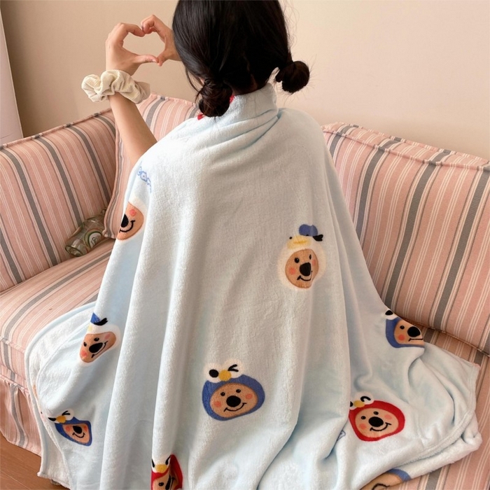 91家纺网 家纺一手货源 找家纺 顾里家纺 2025新款ins少女奶油治愈双面牛奶绒毯 大眼熊