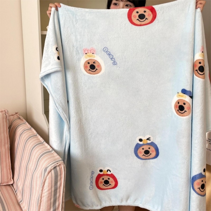 91家纺网 家纺一手货源 找家纺 顾里家纺 2025新款ins少女奶油治愈双面牛奶绒毯 大眼熊