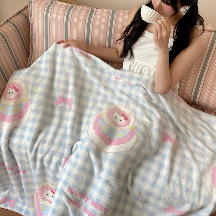 顾里家纺 2025新款ins少女奶油治愈双面牛奶绒毯 蛋糕花猫