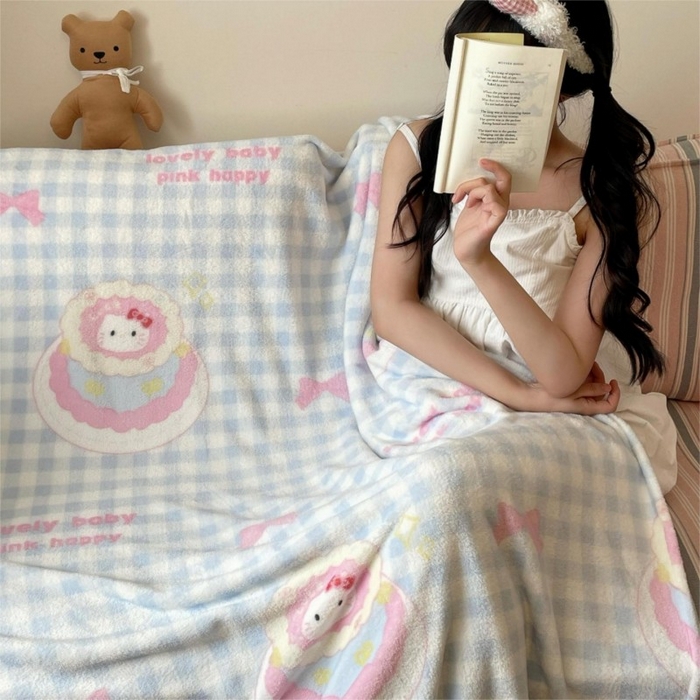 91家纺网 家纺一手货源 找家纺 顾里家纺 2025新款ins少女奶油治愈双面牛奶绒毯 蛋糕花猫