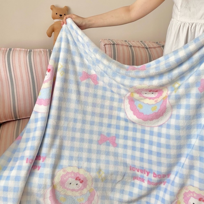 91家纺网 家纺一手货源 找家纺 顾里家纺 2025新款ins少女奶油治愈双面牛奶绒毯 蛋糕花猫