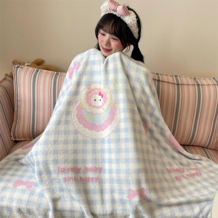 91家纺网 家纺一手货源 找家纺 顾里家纺 2025新款ins少女奶油治愈双面牛奶绒毯 蛋糕花猫