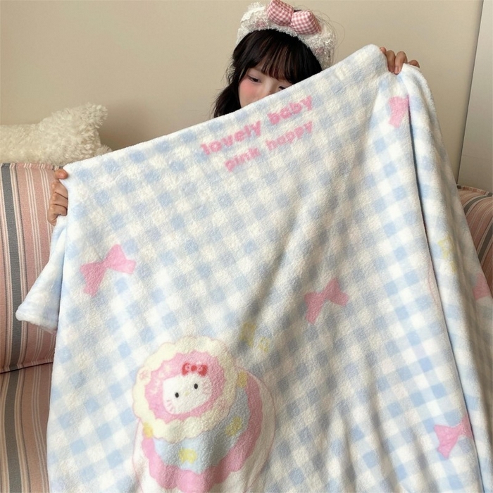 91家纺网 家纺一手货源 找家纺 顾里家纺 2025新款ins少女奶油治愈双面牛奶绒毯 蛋糕花猫