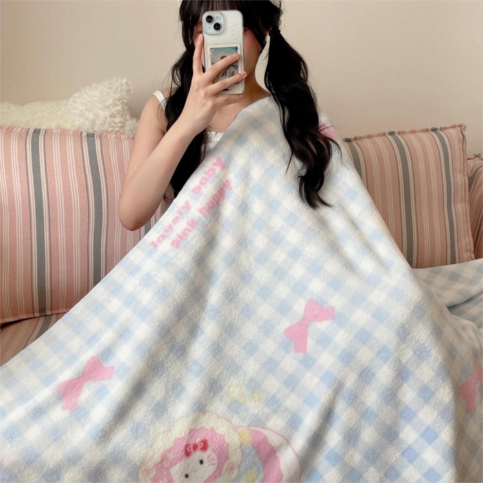 91家纺网 家纺一手货源 找家纺 顾里家纺 2025新款ins少女奶油治愈双面牛奶绒毯 蛋糕花猫