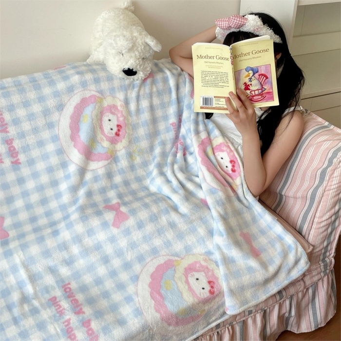 91家纺网 家纺一手货源 找家纺 顾里家纺 2025新款ins少女奶油治愈双面牛奶绒毯 蛋糕花猫